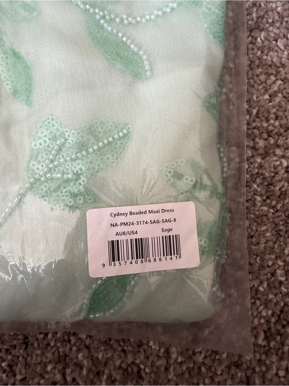 Peppermayo Mint Green Halter Floral Beaded Maxi Dress V Neck Size 4 - Picture 4 of 4